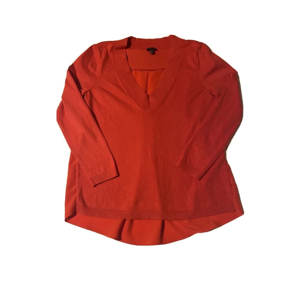 Talbots V-neck Sweater With Blouse material on the back Orange Size Woman’s Med
